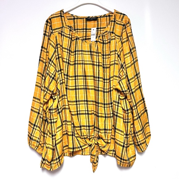 Lane Bryant Classic Crew Neck Tie-Hem Popover Blouse Size 7X 38/40 Plaid NEW - Picture 3 of 8